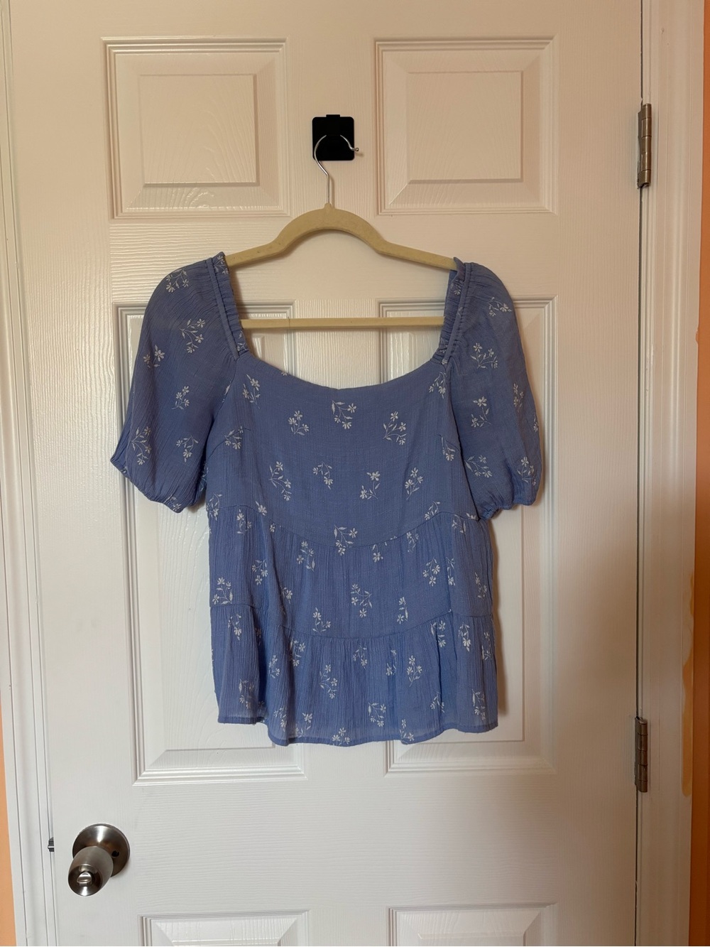 Blue Floral Peasant Top